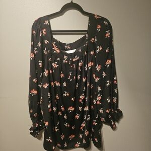 LC Lauren Conrad Black Floral Blouse